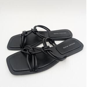 Azalea Wang Stetson Tubular Straps Knot Flat Sandals Women's Black Size US9 EU40